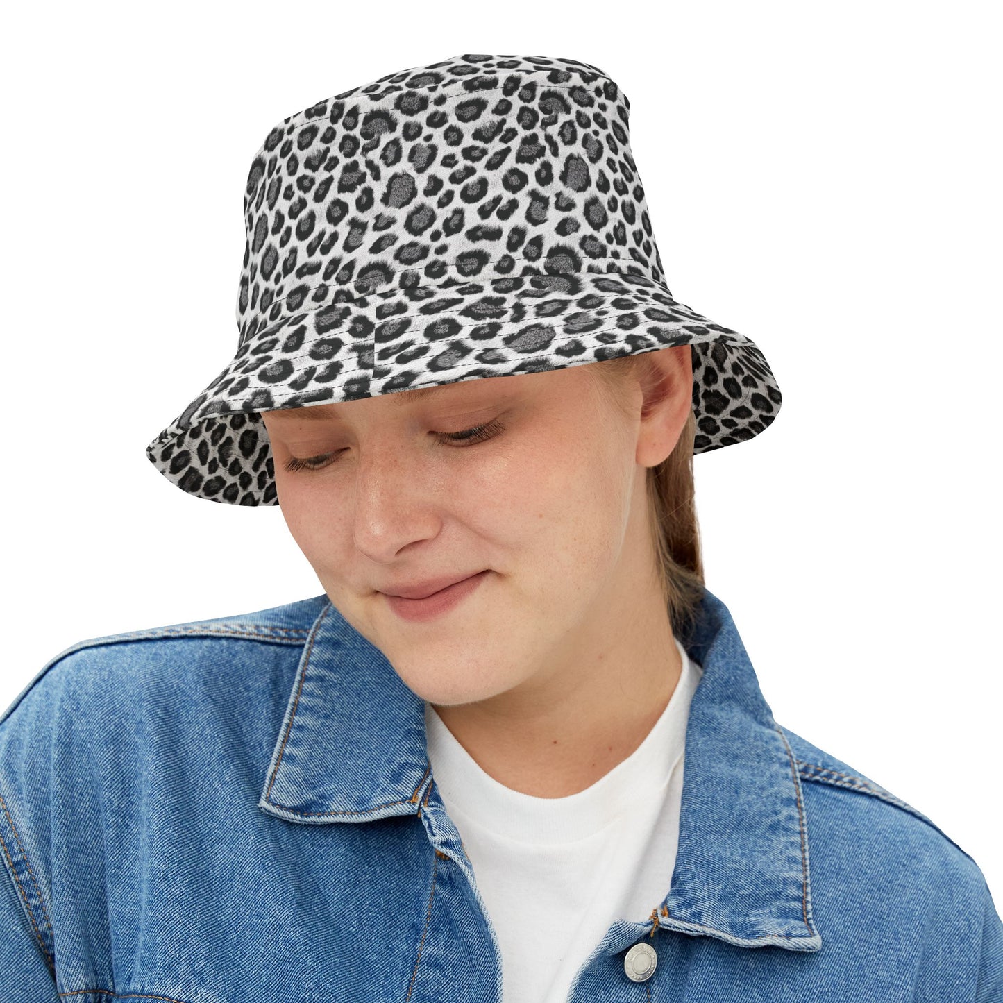 Leopard Print Bucket Hat: Alpine Shadow